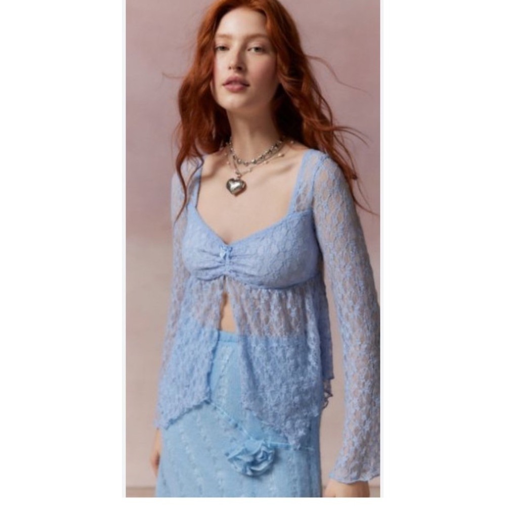 Kimchi Blue Jolene Sheer Lace Babydoll Top Sz M Boho Ethereal Fairy Pastel